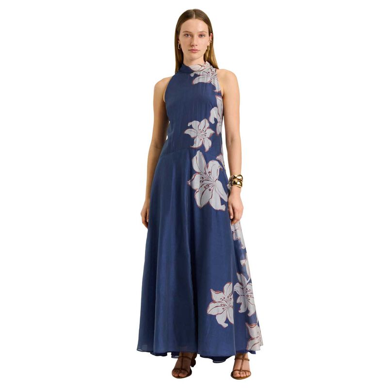 Veronika Maine Chambray Lily Halter Maxi Dress image number 0